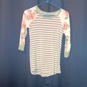 P.S. Kate Striped Top with Floral Sleeves